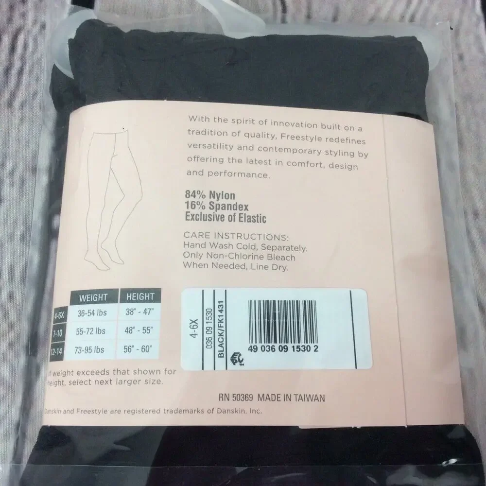 Freestyle Danskin Girls’ Size 4-6x Black Footed Tights Dance Cheer Performance
